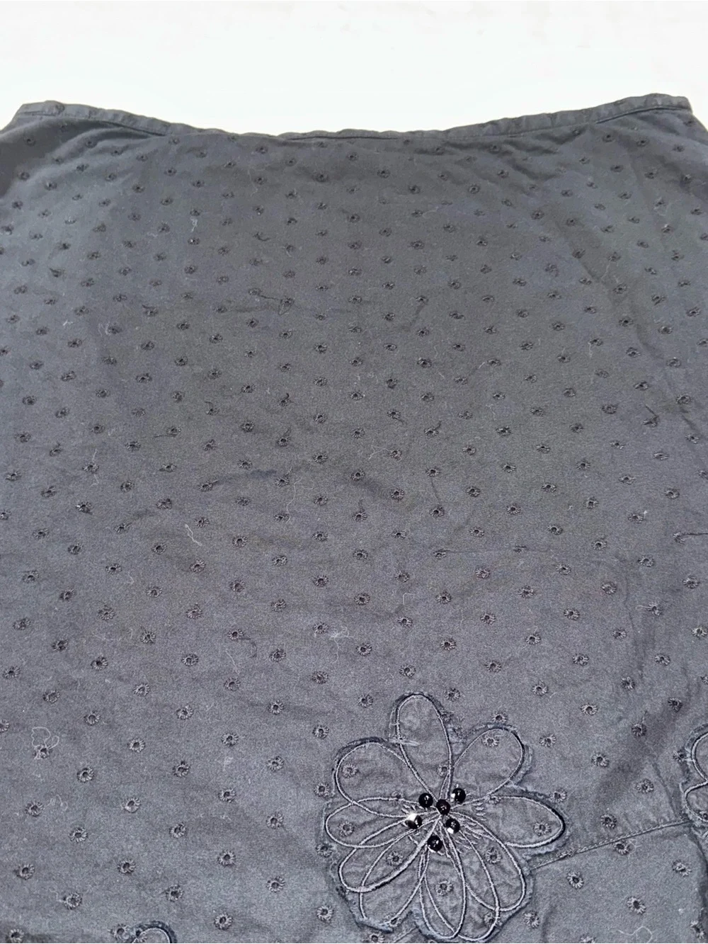Koret Black A-Line Skirt with Floral Appliqués and Tiered Ruffle Hem
